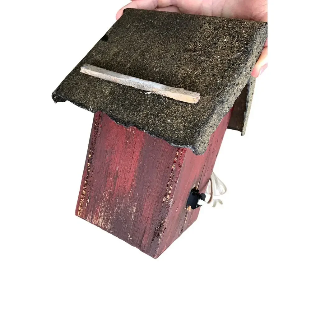Handmade Folk Art Birdhouse Old Shingle Roof w/ Heart Entrance Light